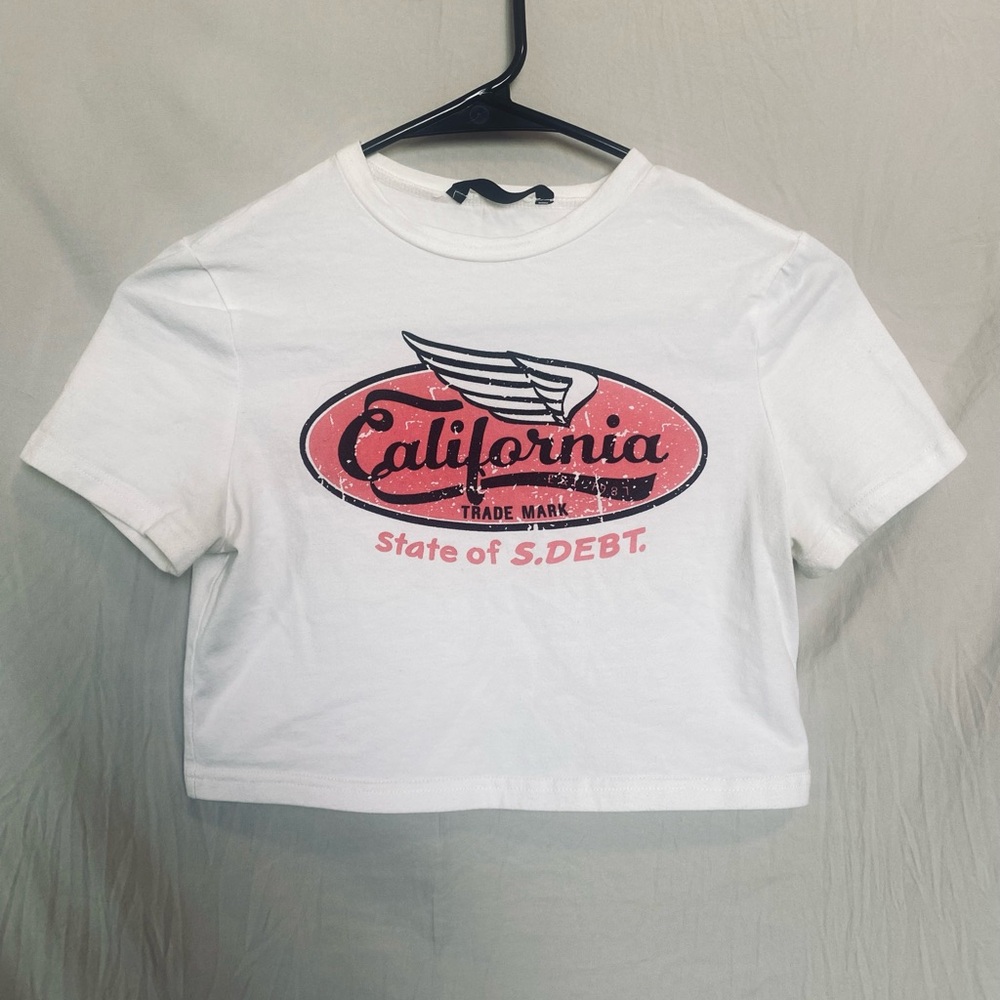 California Graphic White Crop Top